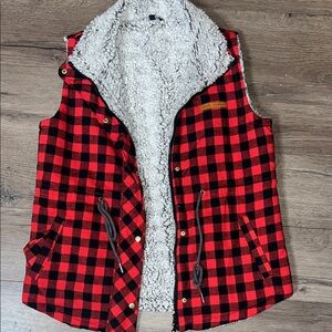 Simply Southern Red and Black Plaid Sherpa-Lined Vest